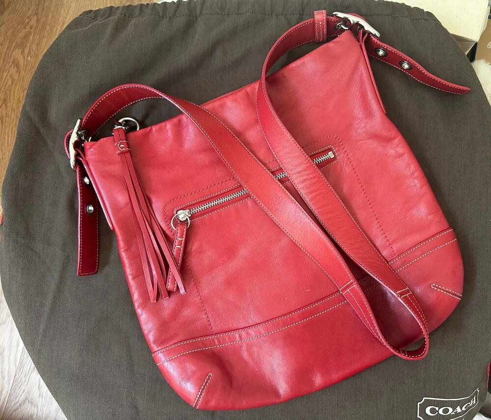 Coach Legacy Red Leather Shoulder Bag with Tassel, dust bag